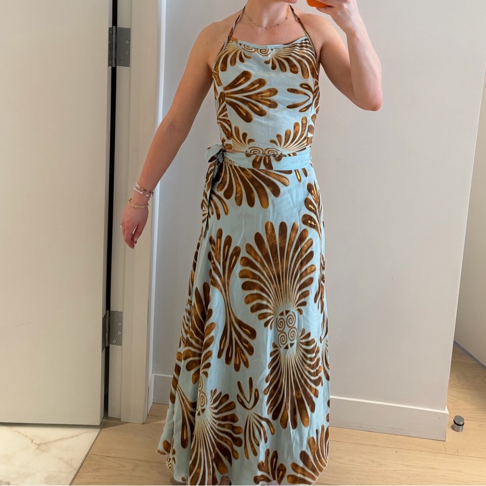 Light Blue & Brown Halter maxi two piece set